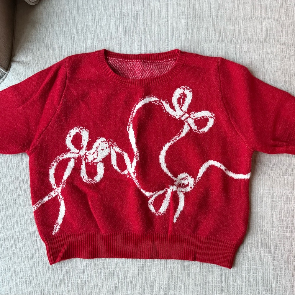 Updated Cider Red Sweater with White Bows
